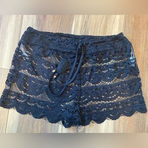 New Blue Island black lace swim coverup shorts